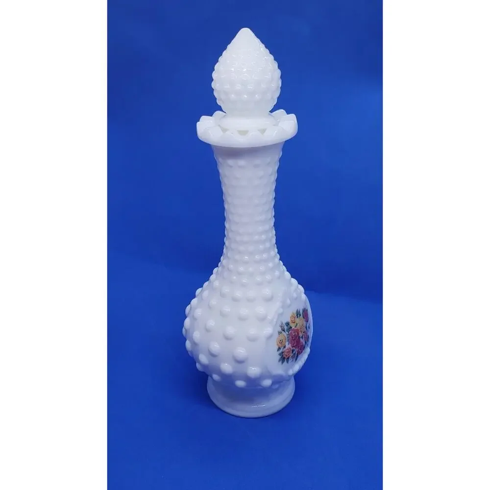 Vintage Perfume Bottle Milk Glass Hobnail Bud Vase Roses Collectible Empty Avon